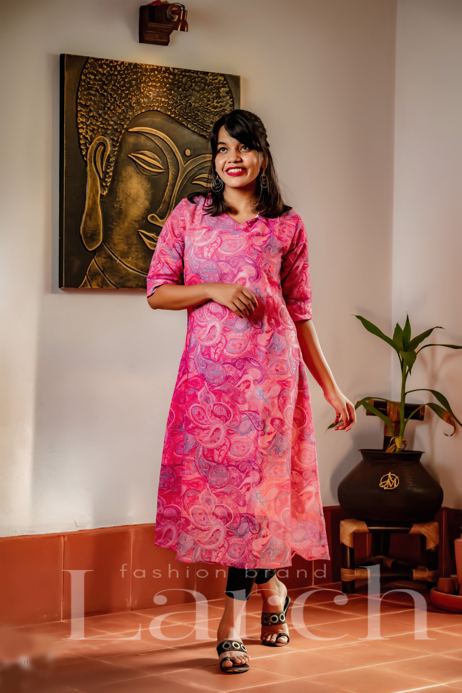 Eva Linen Cotton Pink Aline Womens Kurta | Larch Fashion Brand