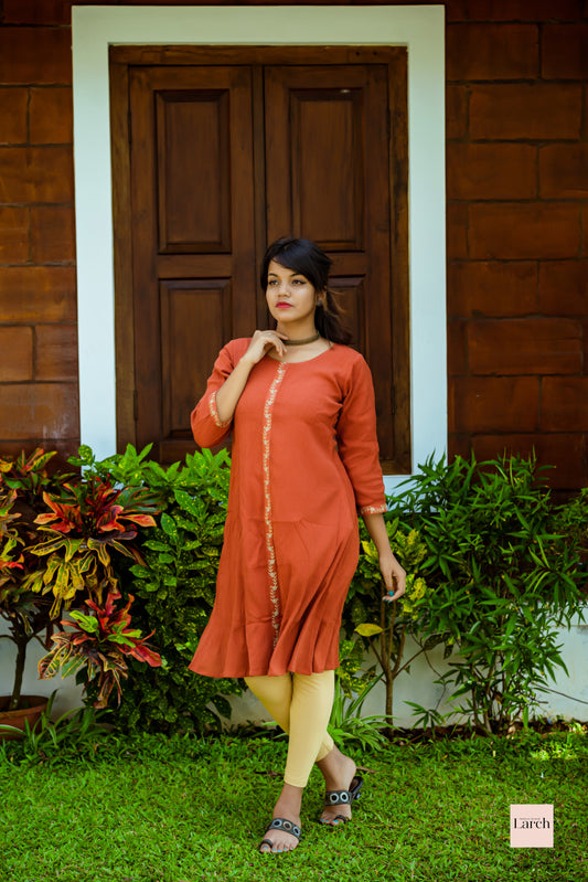  Brown Cotton Aline Womens Kurta | Larch Fashion Brand