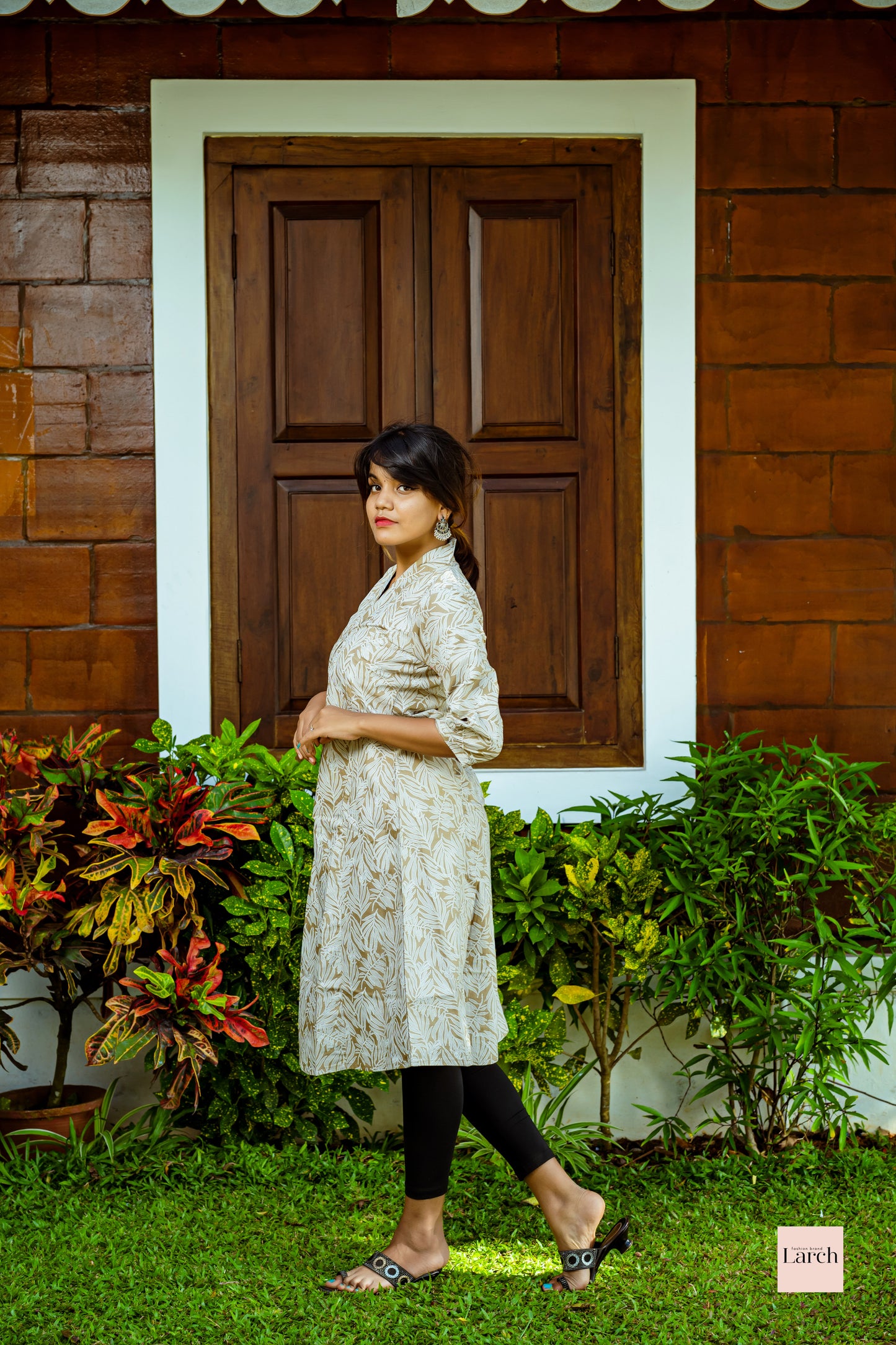 Green Printed Cotton Aline Kurta