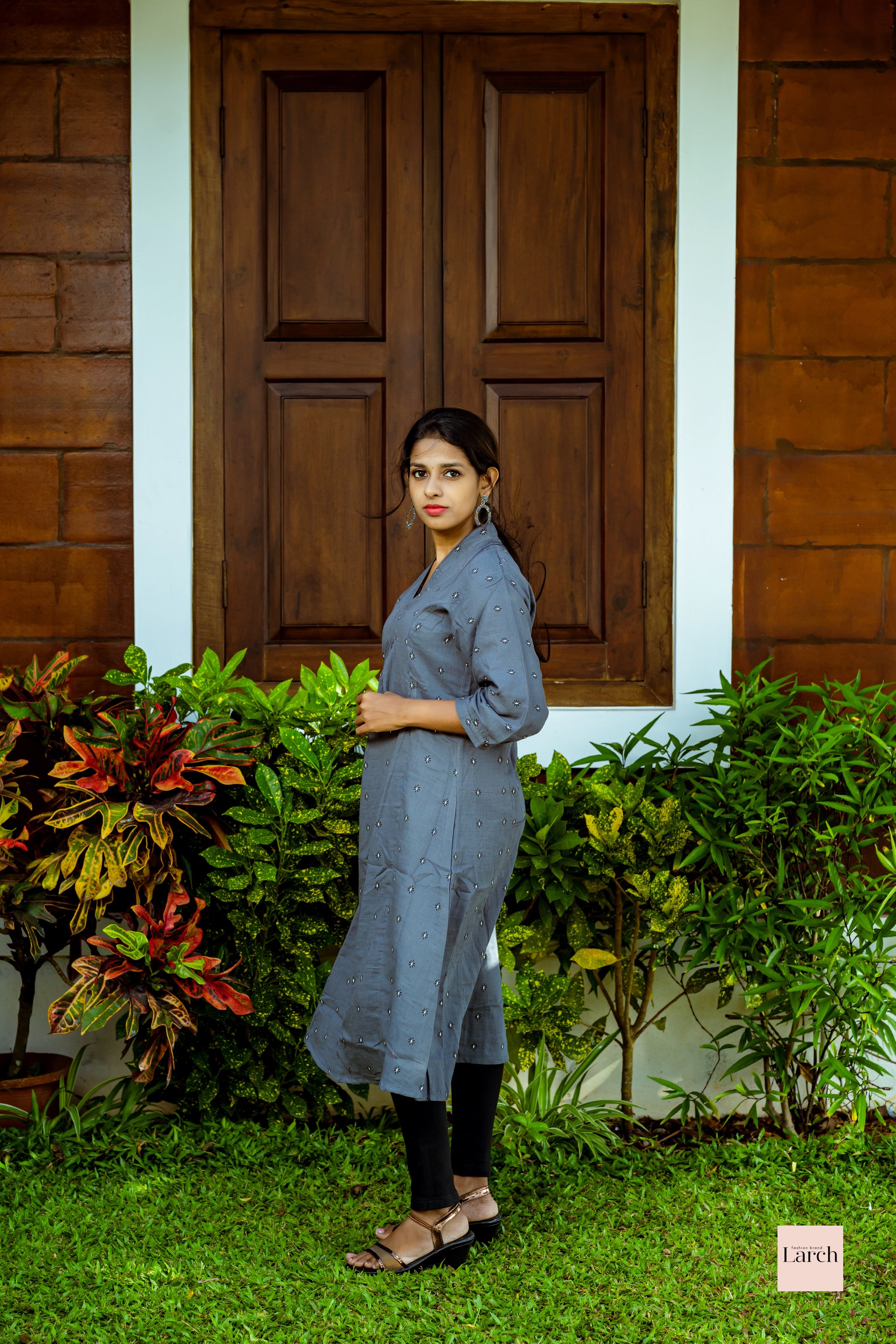 Grey Printed Cotton Aline Kurta | Larch Fashion Brand