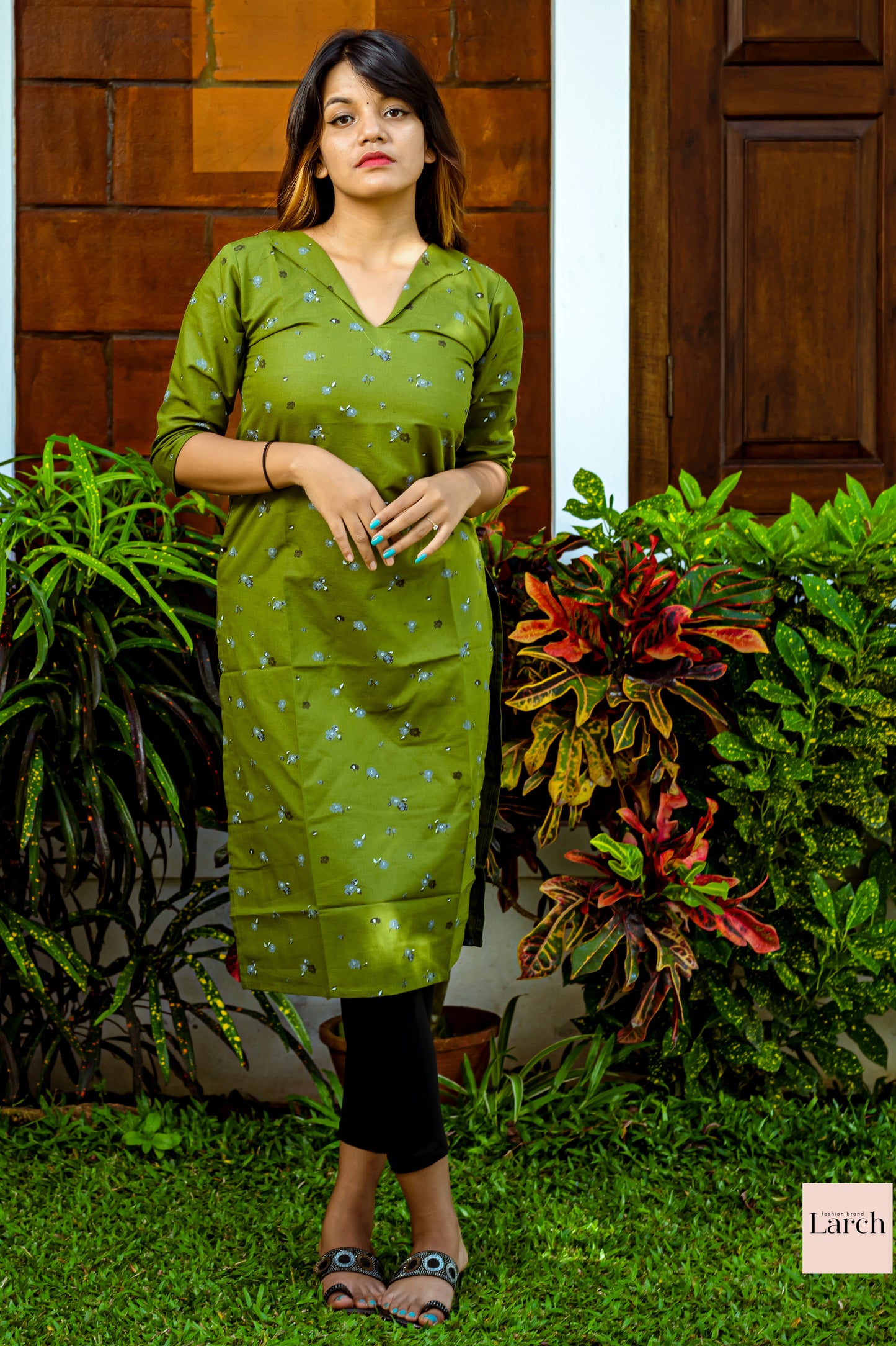 Green Linen Cotton Straight kurta | Larch Fashion Brand