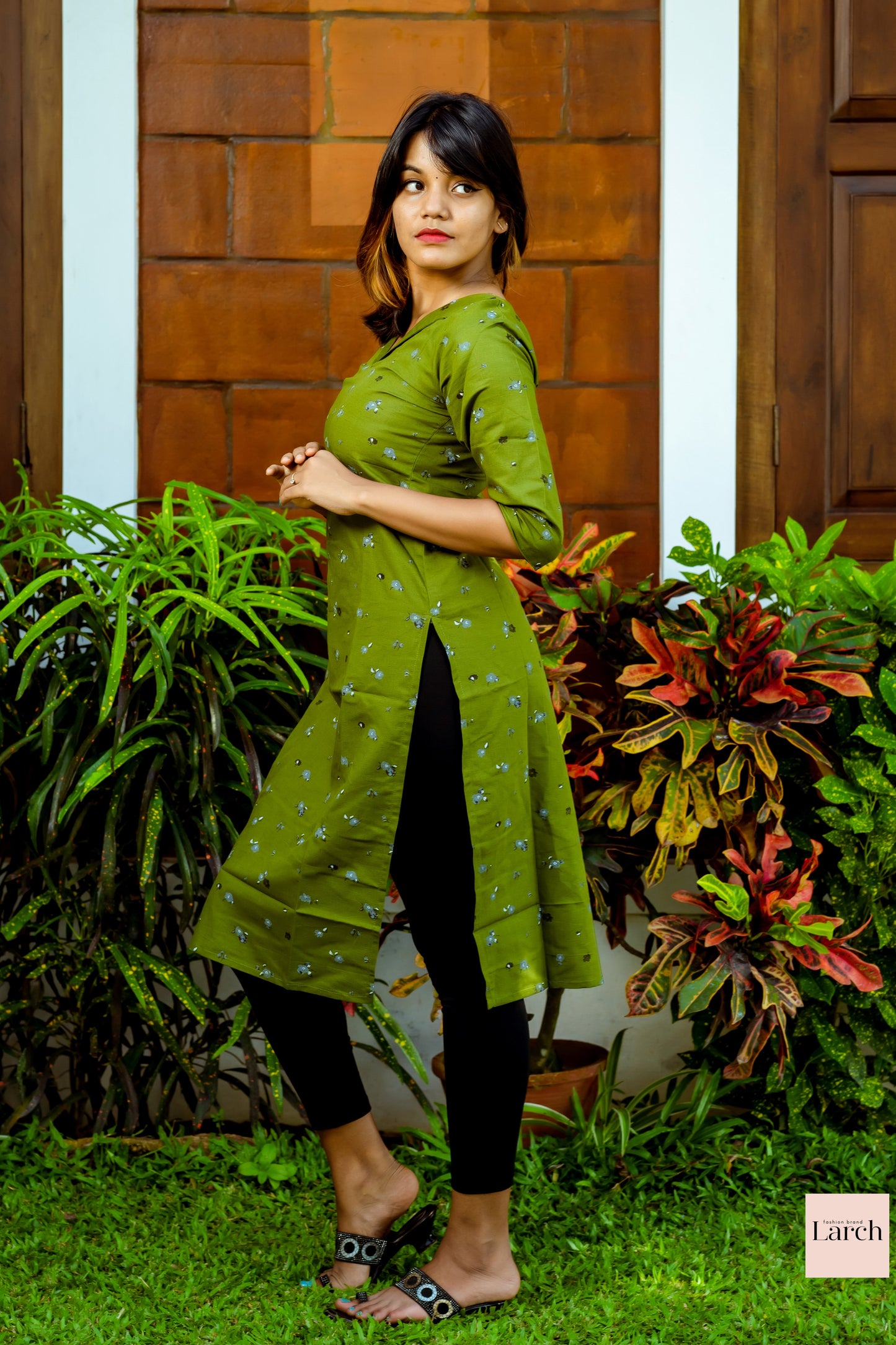 Green Linen Cotton Straight kurta | Larch Fashion Brand