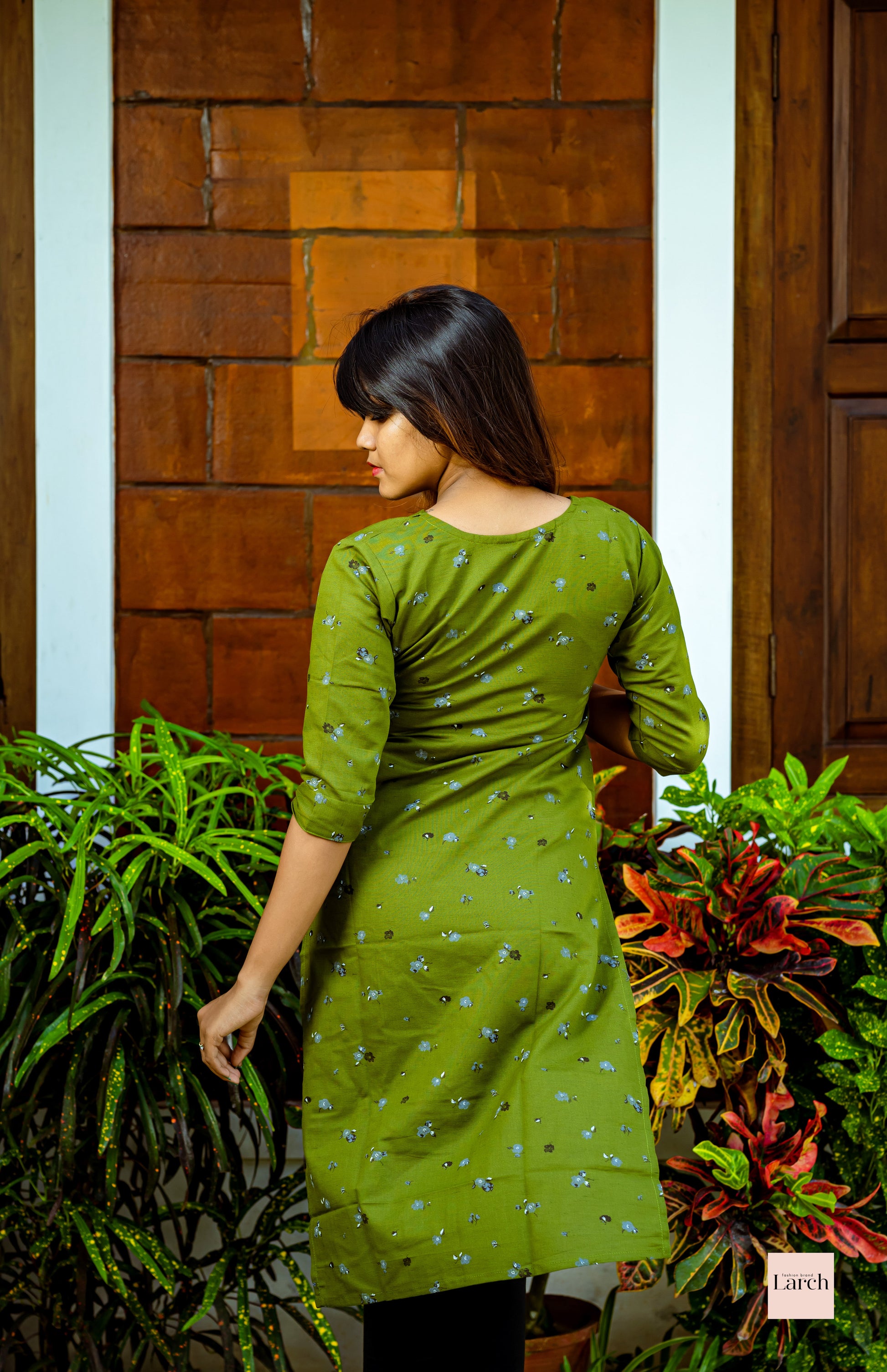 Green Linen Cotton Straight kurta | Larch Fashion Brand