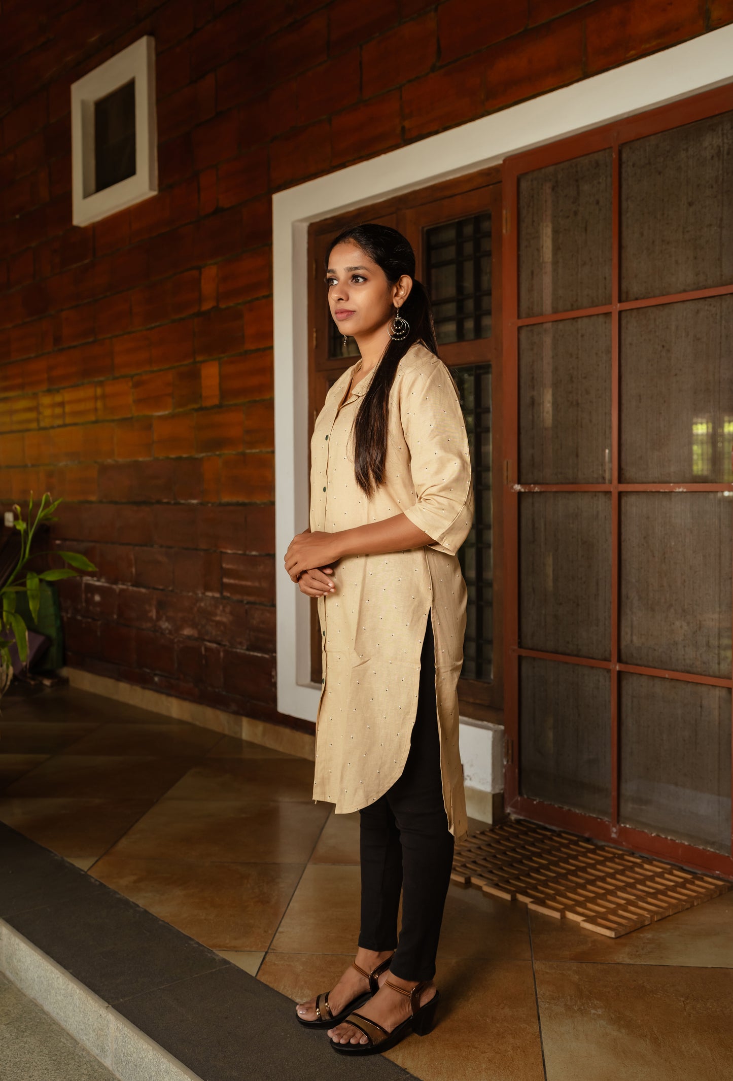 Beige Linen Cotton Shirt Kurta | Larch Fashion Brand