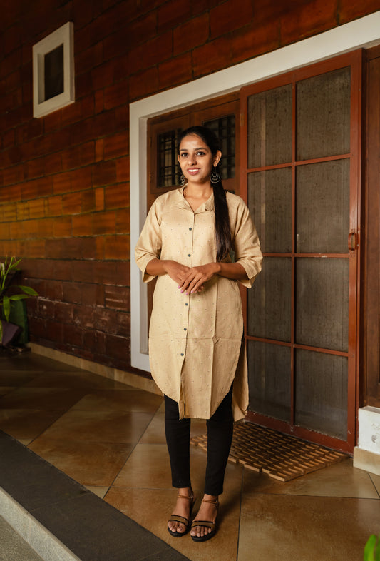 Beige Linen Cotton Shirt Kurta | Larch Fashion Brand